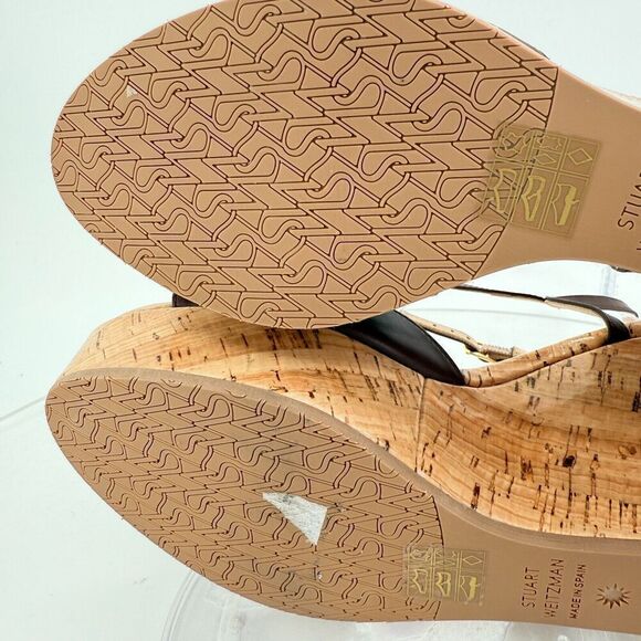 Stuart Weitzman Palmina Womens 8.5B Leather Platform Wedge Heel Sandals Brown - Picture 14 of 16